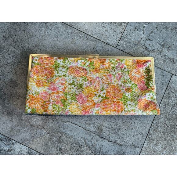 HOBO International Spring Floral Clutch Purse NEW Clasp Card Slot Orange Pink - Picture 1 of 9